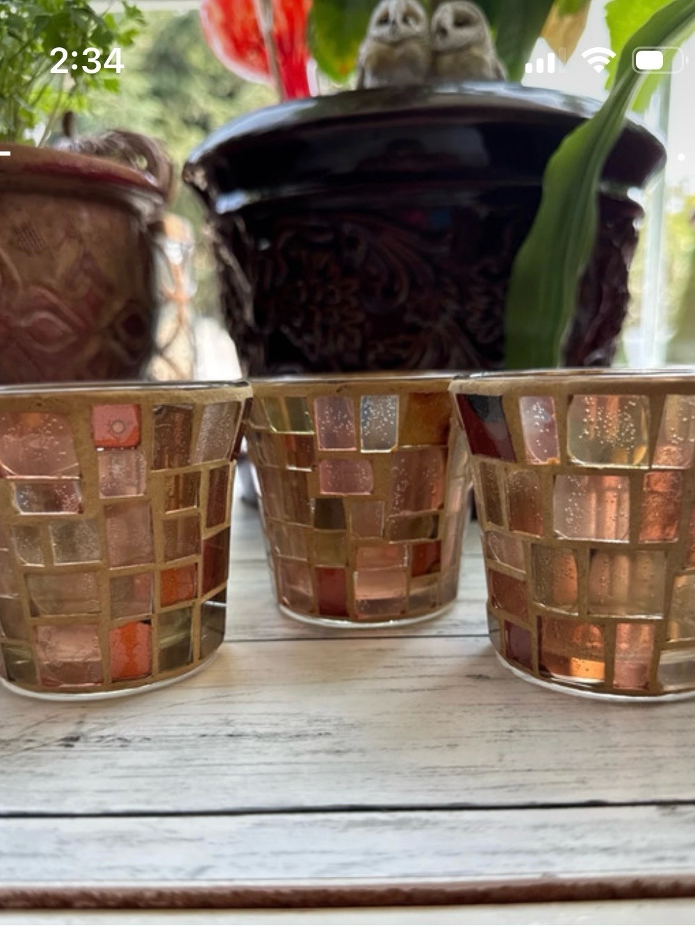 Mosaic Glass Votive Candle Holders - Rose Gold Set of 3